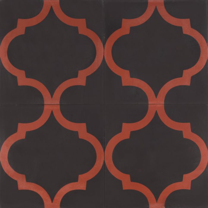 black tile with dark red design