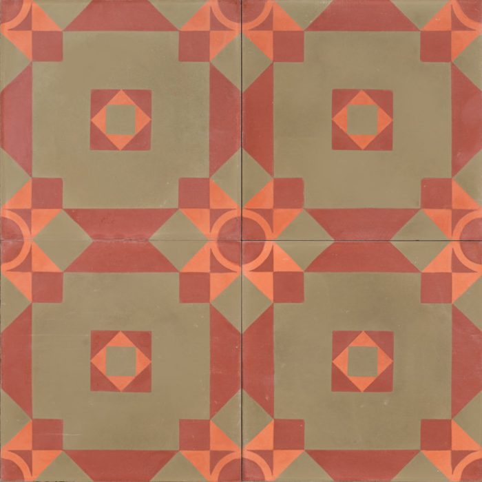 Olive green and terracotta red patterned tile