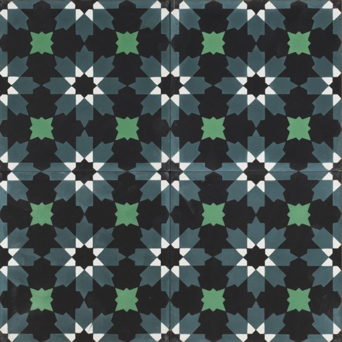 mosaic looking tile coloured by black, smokey blue and green