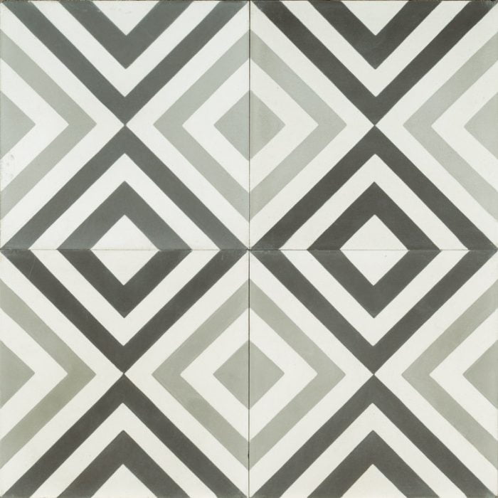 black grey and white tile with checkered diamond pattern