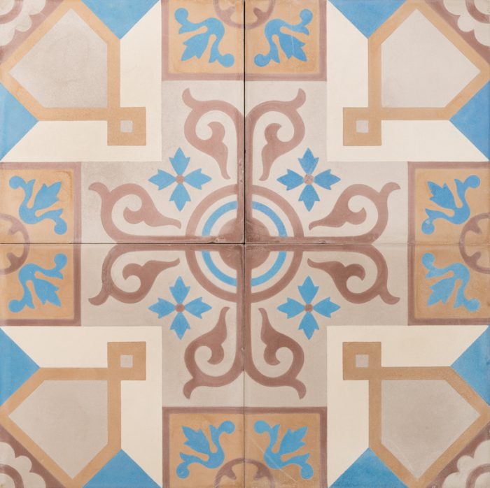 blue and brown patterned tile
