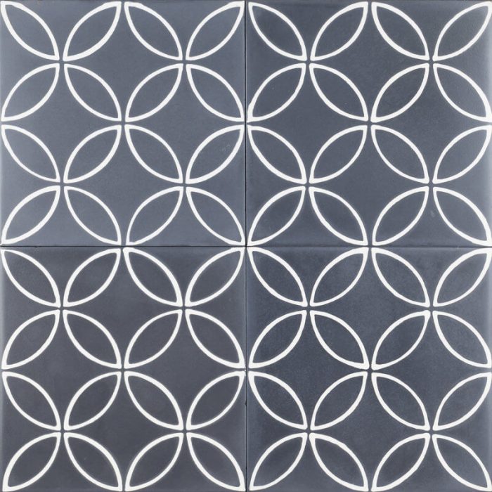navy blue tile with petal pattern