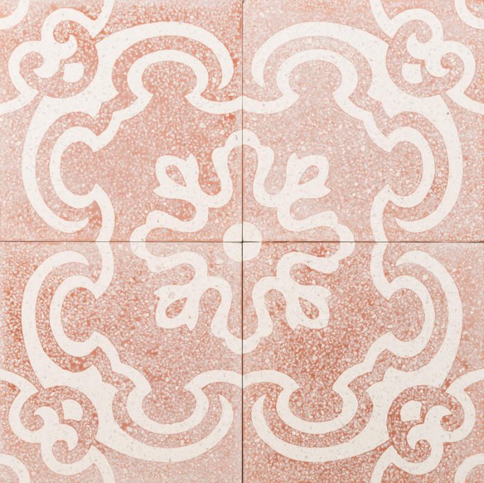 terrazzo pale pink and white flower pattern tile