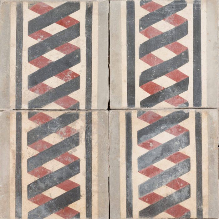 Antique Encaustic Cement Tiles - Cubist Border Antique