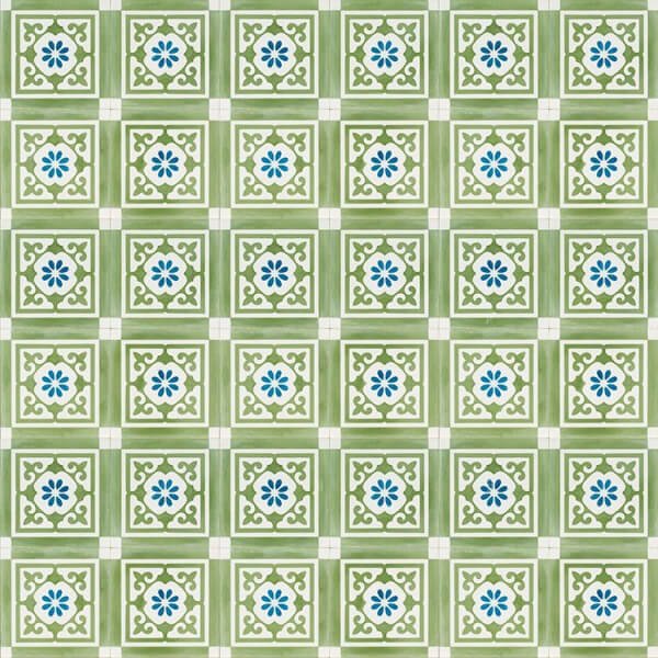 Reproduction Tiles - Green and Blue Flower