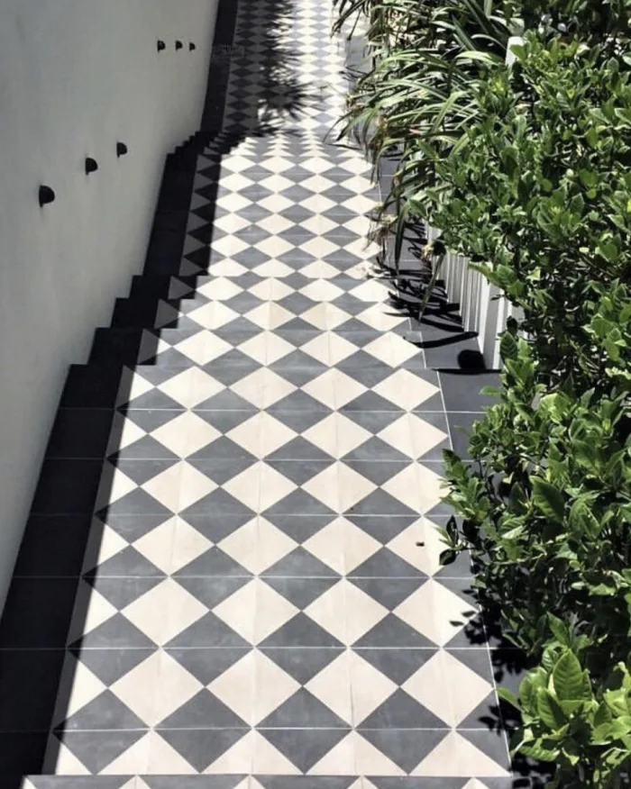 Outdoor Tiles - Black and Grey Check Old Effect