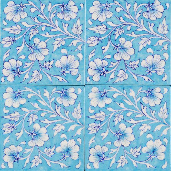 Glazed Feature Tiles - Light Blue Flora