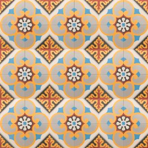 brightly coloured tile with vibrant pattern
