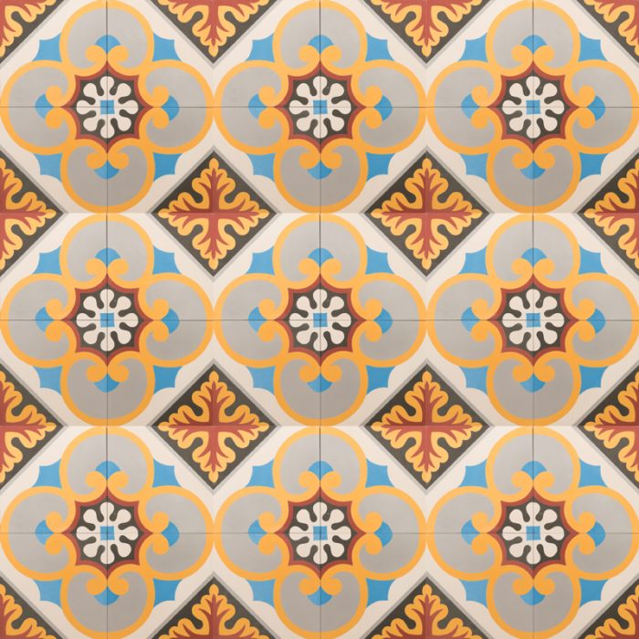 brightly coloured tile with vibrant pattern