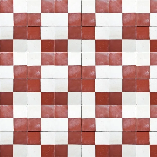 Antique Encaustic Cement Tiles - Red and White Retro Antique