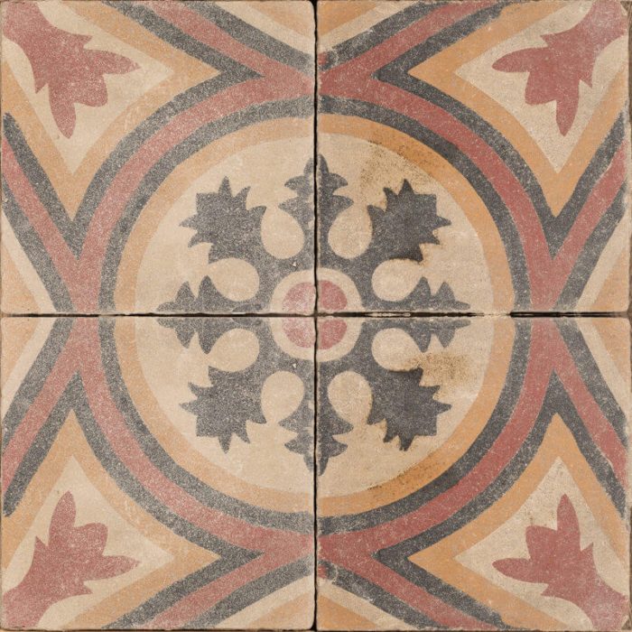 Antique Encaustic Cement Tiles - Red Chateau Antique
