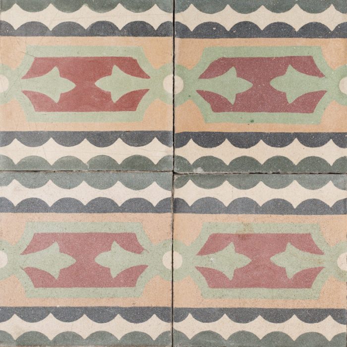 Antique Encaustic Cement Tiles - Mint Clover Border Antique