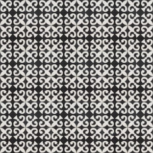 black tile with intricate white design