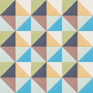 Multi-coloured tile in a diamond pattern