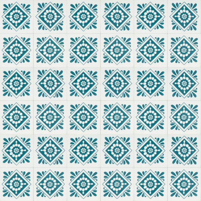 white tile with turquoise design