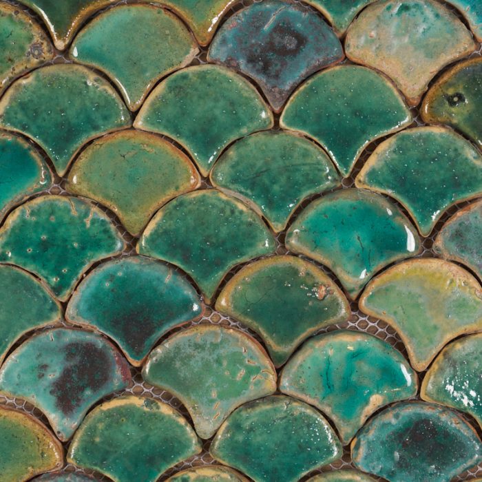 Outdoor Tiles - Mosaic Scallop - Green Lake