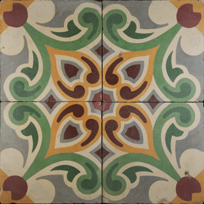 Antique Encaustic Cement Tiles - Green Lotus Antique