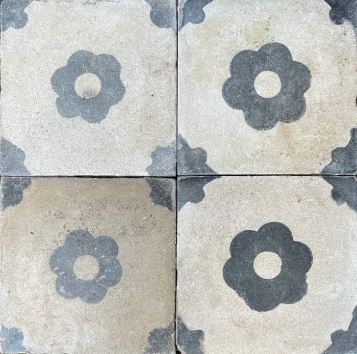 Antique Encaustic Cement Tiles - Little Black Flower Antique