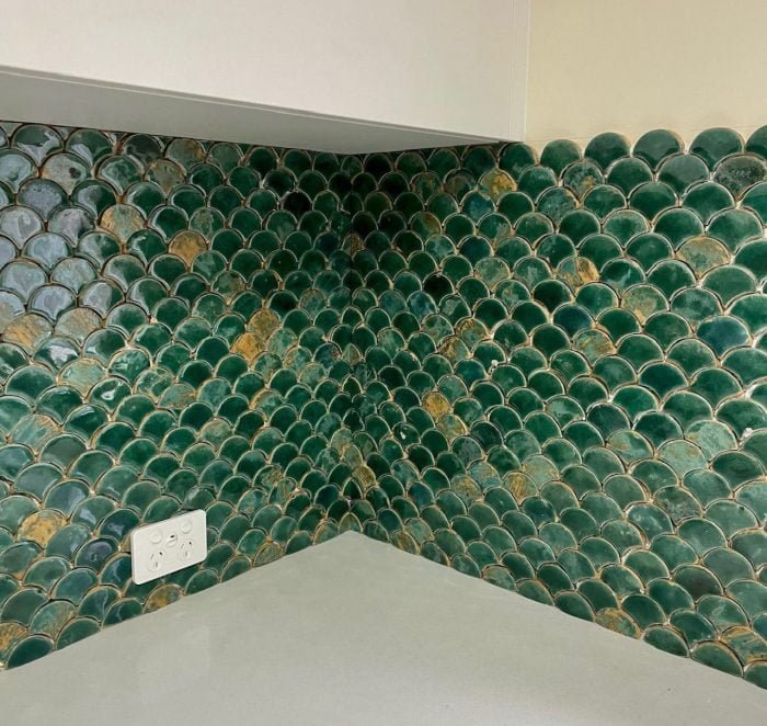 Glazed Feature Tiles - Mosaic Scallop - Green Lake