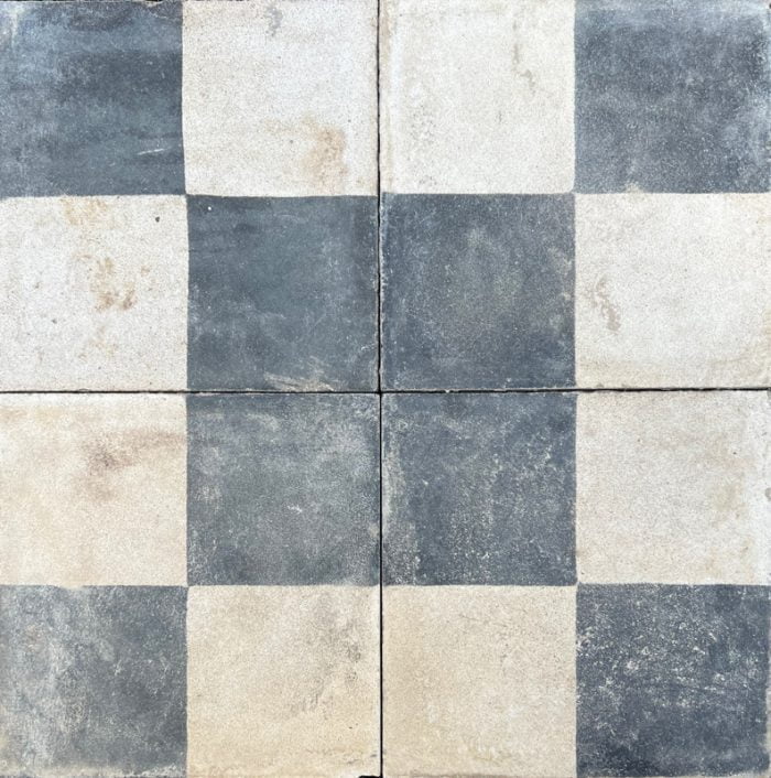 Antique Encaustic Cement Tiles - Black and White Check Antique