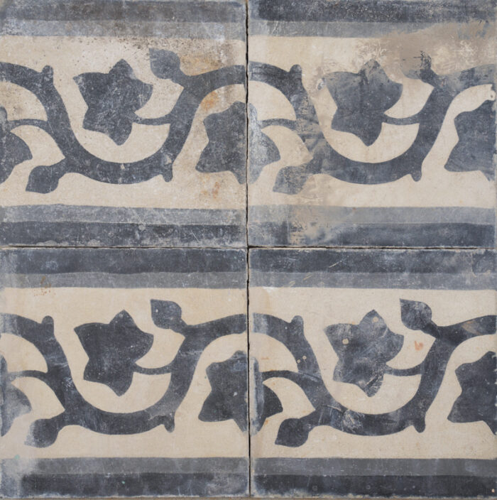 Antique Encaustic Cement Tiles - Black Tulip Border